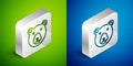 Isometric line Bear head icon isolated on green and blue background. Silver square button. Vector Royalty Free Stock Photo