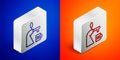 Isometric line Beer tap with glass icon isolated on blue and orange background. Silver square button. Vector Royalty Free Stock Photo