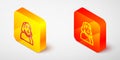 Isometric line Benjamin Franklin icon isolated on grey background. Yellow and orange square button. Vector