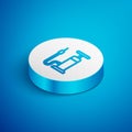 Isometric line Bicycle air pump icon isolated on blue background. White circle button. Vector Royalty Free Stock Photo