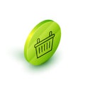 Isometric line Bicycle basket icon isolated on white background. Green circle button. Vector Royalty Free Stock Photo