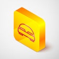 Isometric line Big bed for two or one person icon isolated on grey background. Yellow square button. Vector Royalty Free Stock Photo