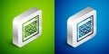 Isometric line Binary code icon isolated on green and blue background. Silver square button. Vector Royalty Free Stock Photo