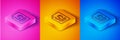 Isometric line Binary code icon isolated on pink and orange, blue background. Square button. Vector Royalty Free Stock Photo