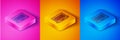 Isometric line Binary code icon isolated on pink and orange, blue background. Square button. Vector Royalty Free Stock Photo