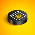 Isometric line Binary code icon isolated on yellow background. Black circle button. Vector Royalty Free Stock Photo