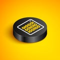 Isometric line Binary code icon isolated on yellow background. Black circle button. Vector Royalty Free Stock Photo