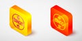 Isometric line Bingo icon isolated on grey background. Lottery tickets for american bingo game. Yellow and orange square