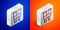 Isometric line Binoculars icon isolated on blue and orange background. Find software sign. Spy equipment symbol. Silver