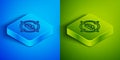 Isometric line Bitcoin in the target icon isolated on blue and green background. Investment target icon. Square button Royalty Free Stock Photo