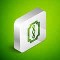 Isometric line Blade razor icon isolated on green background. Silver square button. Vector Illustration Royalty Free Stock Photo