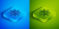 Isometric line Blockchain technology Bitcoin icon isolated on blue and green background. Abstract geometric block chain