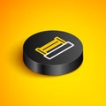 Isometric line Boxing ring icon isolated on yellow background. Black circle button. Vector