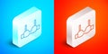 Isometric line Bra icon isolated on blue and red background. Lingerie symbol. Silver square button. Vector Royalty Free Stock Photo