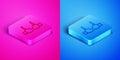Isometric line Bra icon isolated on pink and blue background. Lingerie symbol. Square button. Vector Royalty Free Stock Photo