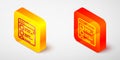 Isometric line Browser files icon isolated on grey background. Yellow and orange square button. Vector
