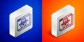 Isometric line Browser incognito window icon isolated on blue and orange background. Silver square button. Vector Royalty Free Stock Photo