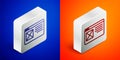 Isometric line Browser window icon isolated on blue and orange background. Silver square button. Vector Royalty Free Stock Photo