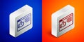 Isometric line Browser window icon isolated on blue and orange background. Silver square button. Vector Royalty Free Stock Photo