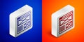 Isometric line Browser window icon isolated on blue and orange background. Silver square button. Vector Royalty Free Stock Photo