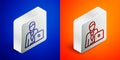 Isometric line Businessman icon isolated on blue and orange background. Business avatar symbol user profile icon. Male