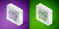 Isometric line Butterfly icon isolated on purple and green background. Silver square button. Vector