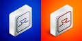 Isometric line Buzzer in electronic circuit icon isolated on blue and orange background. Silver square button. Vector Royalty Free Stock Photo