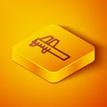 Isometric line Calliper or caliper and scale icon isolated on orange background. Precision measuring tools. Yellow