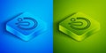 Isometric line Camera timer icon isolated on blue and green background. Photo exposure. Stopwatch timer seconds. Square