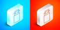 Isometric line Can container for milk icon isolated on blue and red background. Silver square button. Vector Royalty Free Stock Photo