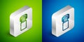 Isometric line Can container for milk icon isolated on green and blue background. Silver square button. Vector Royalty Free Stock Photo