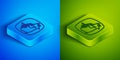 Isometric line Canada map icon isolated on blue and green background. Square button. Vector Royalty Free Stock Photo