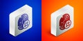 Isometric line Cancelled fingerprint icon isolated on blue and orange background. Access denied for user concept. Error