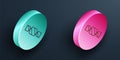 Isometric line Candy icon isolated on black background. Turquoise and pink circle button. Vector