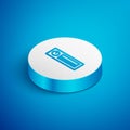 Isometric line Car Audio icon isolated on blue background. Fm radio car audio icon. White circle button. Vector