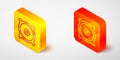 Isometric line Car audio speaker icon isolated on grey background. Yellow and orange square button. Vector Royalty Free Stock Photo