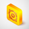 Isometric line Car audio speaker icon isolated on grey background. Yellow square button. Vector Royalty Free Stock Photo