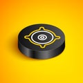 Isometric line Car audio speaker icon isolated on yellow background. Black circle button. Vector Royalty Free Stock Photo