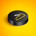 Isometric line Car handbrake icon isolated on yellow background. Parking brake lever. Black circle button. Vector