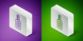 Isometric line Car key with remote icon isolated on purple and green background. Car key and alarm system. Silver square Royalty Free Stock Photo