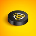 Isometric line Car motor ventilator icon isolated on yellow background. Black circle button. Vector