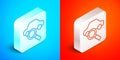 Isometric line Car sharing icon isolated on blue and red background. Carsharing sign. Transport renting service concept