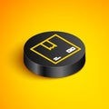 Isometric line Cardboard box with traffic symbol icon isolated on yellow background. Box, package, parcel. Delivery Royalty Free Stock Photo