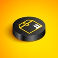 Isometric line Cardboard box with traffic symbol icon isolated on yellow background. Box, package, parcel sign. Delivery Royalty Free Stock Photo