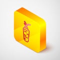 Isometric line Carrot icon isolated on grey background. Yellow square button. Vector