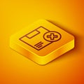 Isometric line Carton cardboard box and delete icon isolated on orange background. Box, package, parcel sign. Delivery Royalty Free Stock Photo
