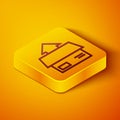 Isometric line Carton cardboard box icon isolated on orange background. Box, package, parcel sign. Delivery and Royalty Free Stock Photo