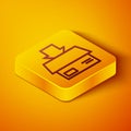 Isometric line Carton cardboard box icon isolated on orange background. Box, package, parcel sign. Delivery and Royalty Free Stock Photo