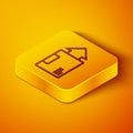 Isometric line Carton cardboard box icon isolated on orange background. Box, package, parcel sign. Delivery and Royalty Free Stock Photo