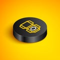 Isometric line Carton cardboard box icon isolated on yellow background. Box, package, parcel sign. Delivery and Royalty Free Stock Photo